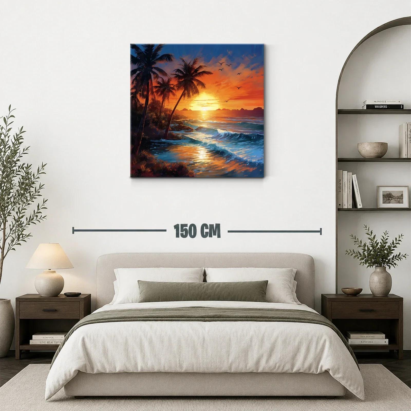 Atardecer en la playa con palmeras y olas en calma — miniatura 3