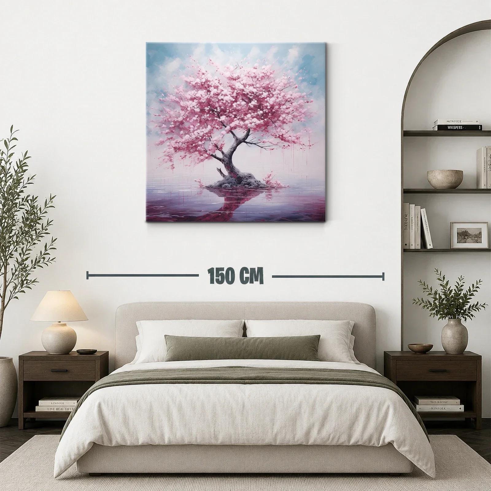 Árbol de flores rosas con reflejo en lago sereno — miniatura 3