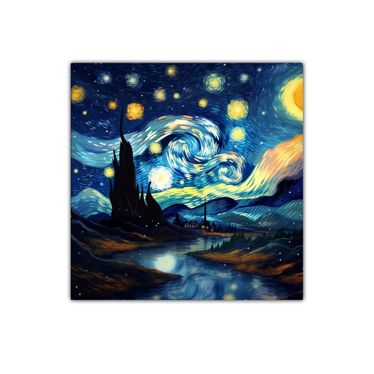 Paisaje nocturno con cielo estrellado vibrante y río reflejante