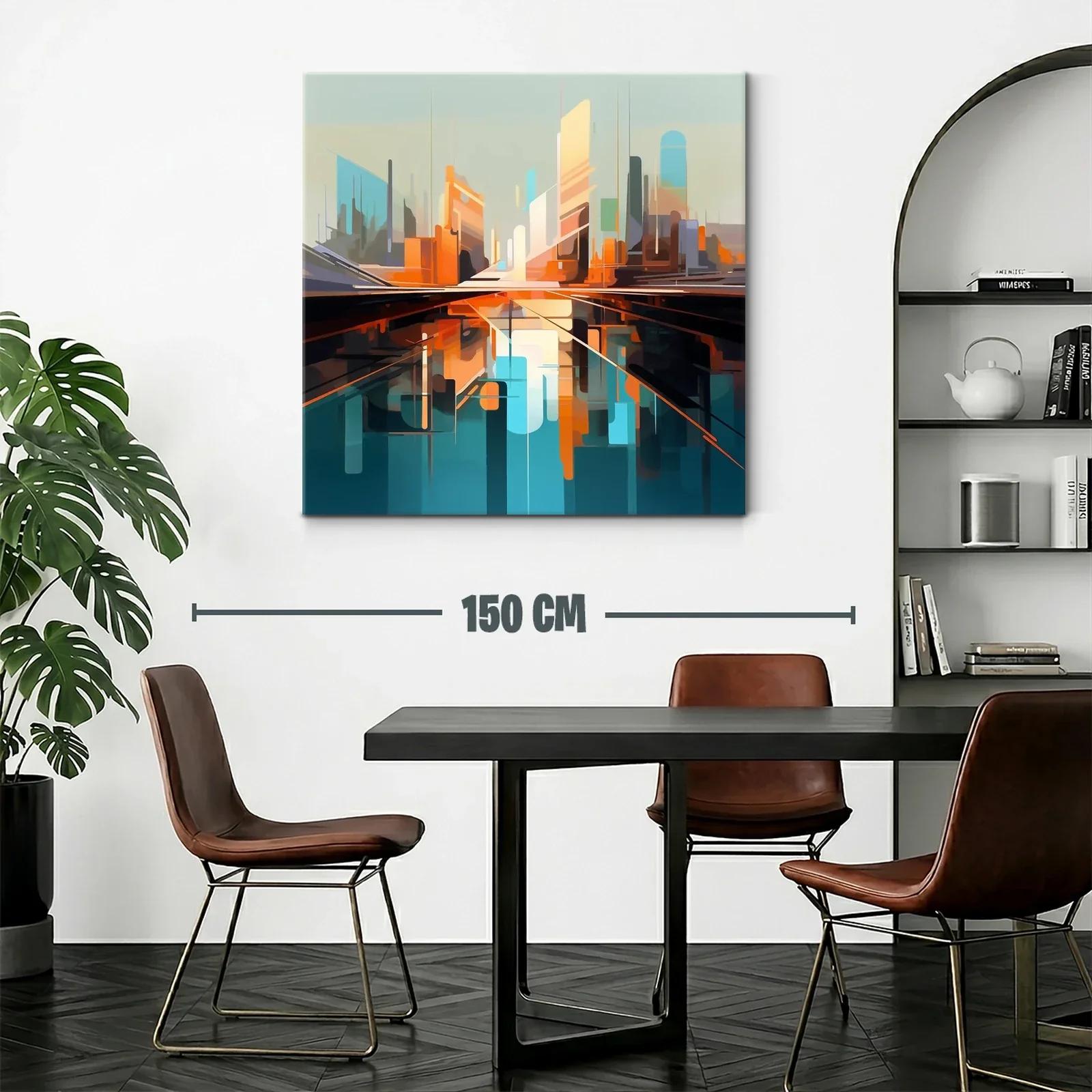 Cuadro abstracto con paisaje urbano futurista vibrante — miniatura 2