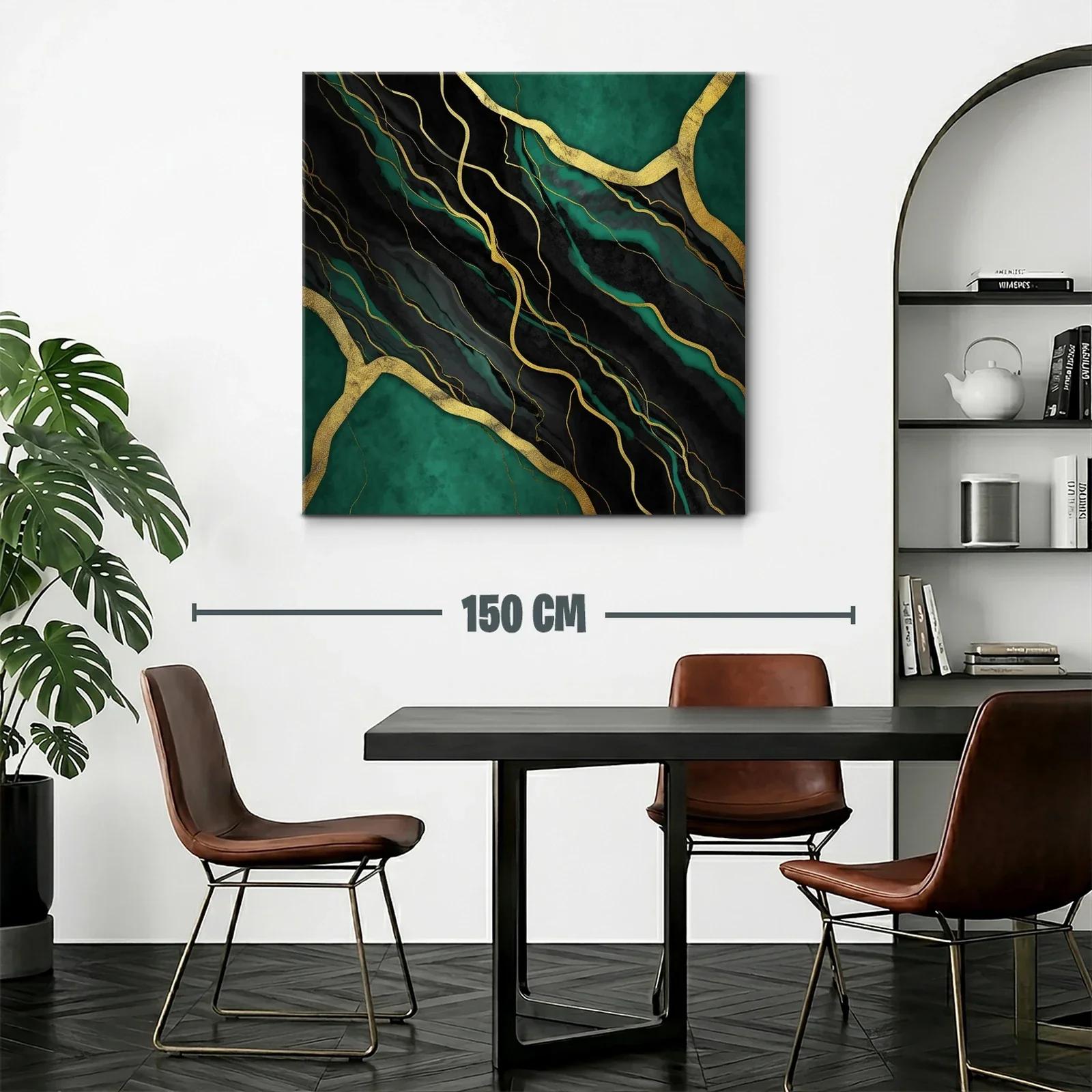 Cuadro abstracto en negro y verde con detalles dorados — miniatura 2