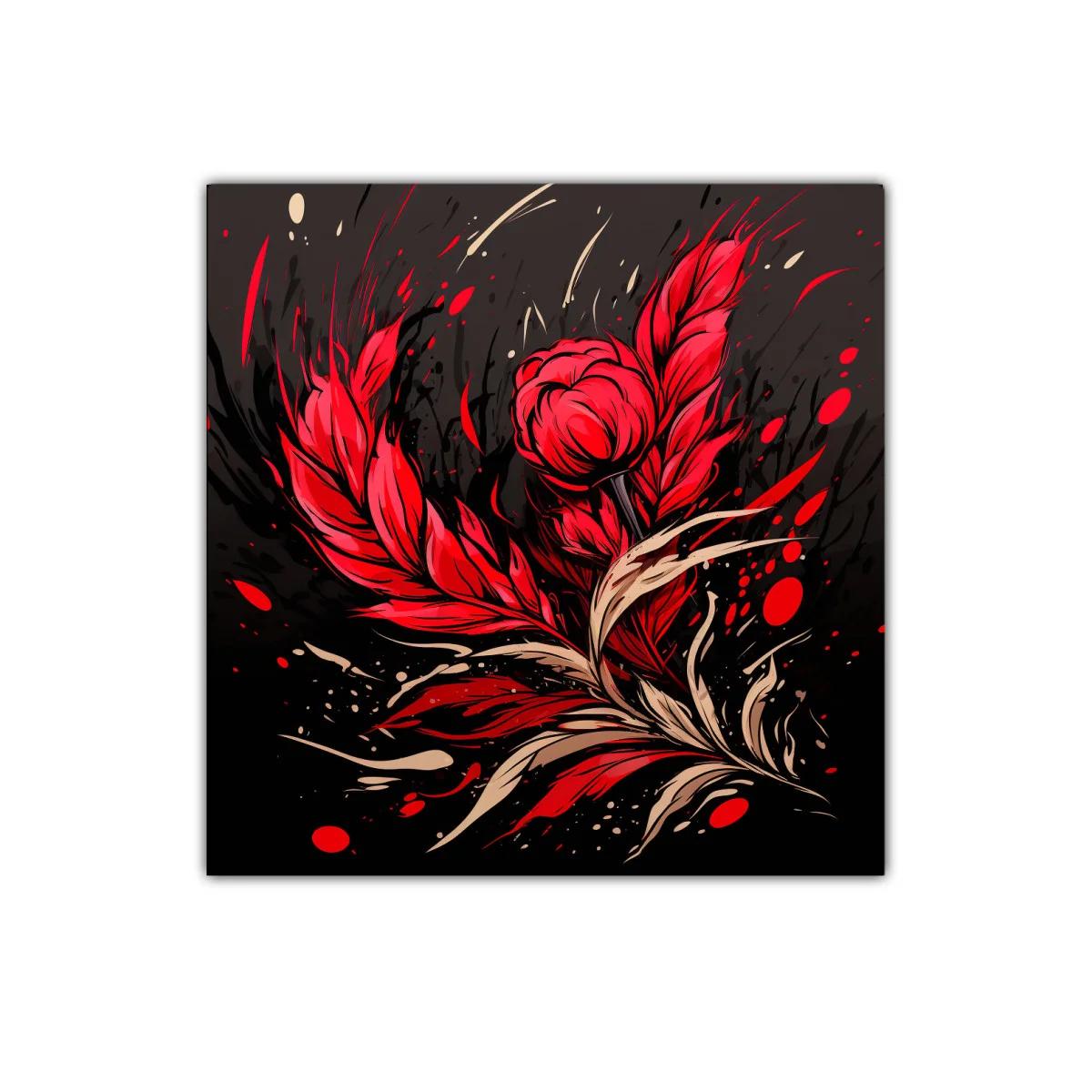 Composición floral expresiva en rojo y negro vibrante — imagen principal