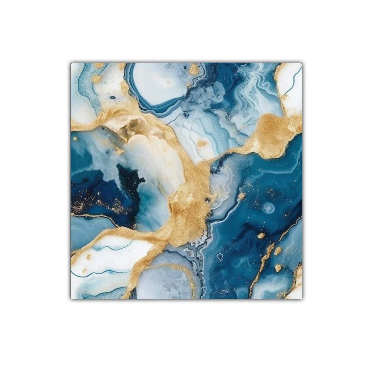 Arte abstracto con tonos azules y dorados elegantes