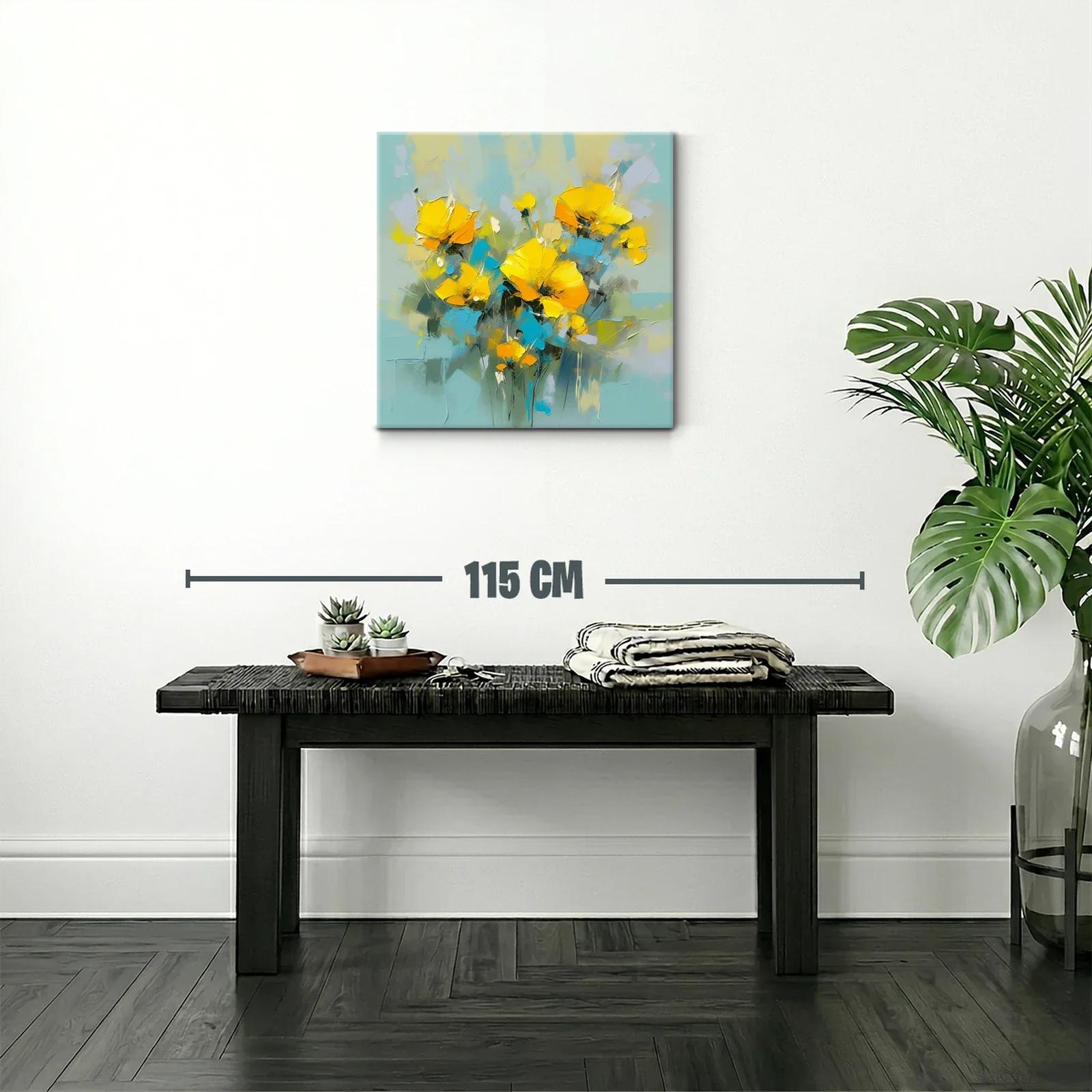 Cuadro floral vibrante con tonos amarillos y azules — miniatura 2