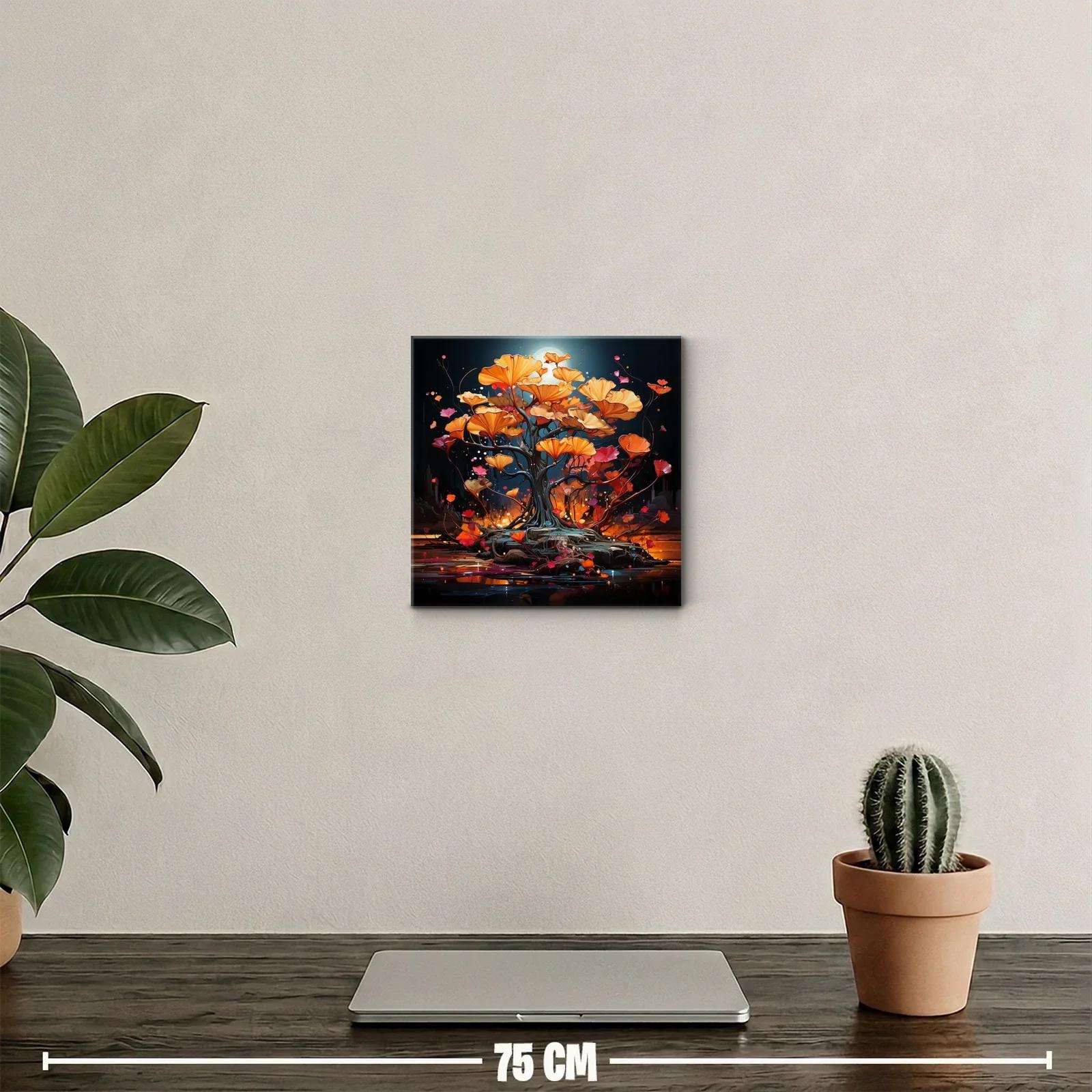 Árbol de flores naranjas con luz de luna brillante — miniatura 2