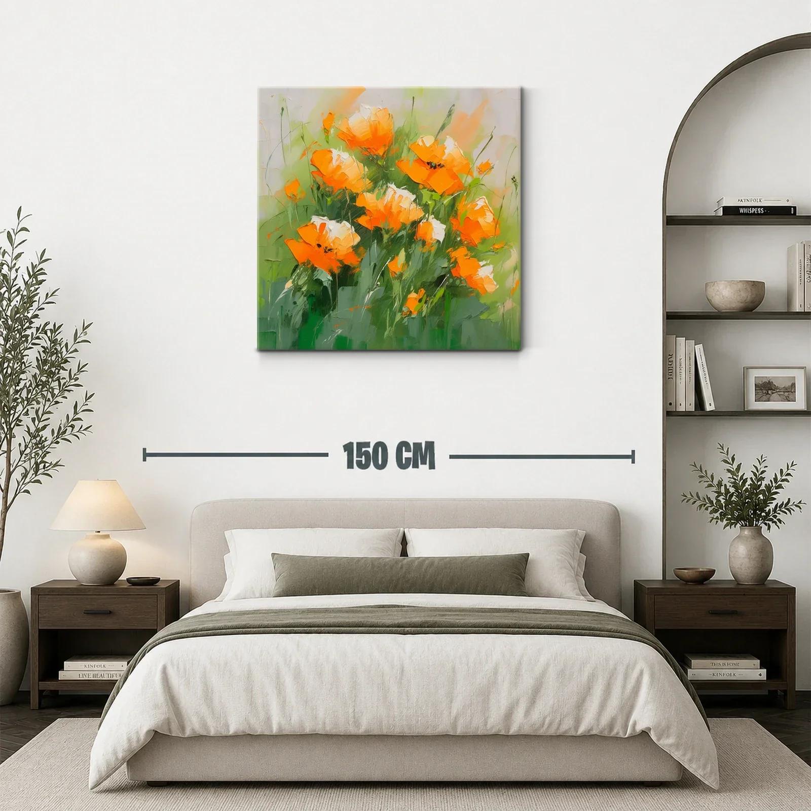 Cuadro con flores anaranjadas vibrantes y verde fresco — miniatura 3