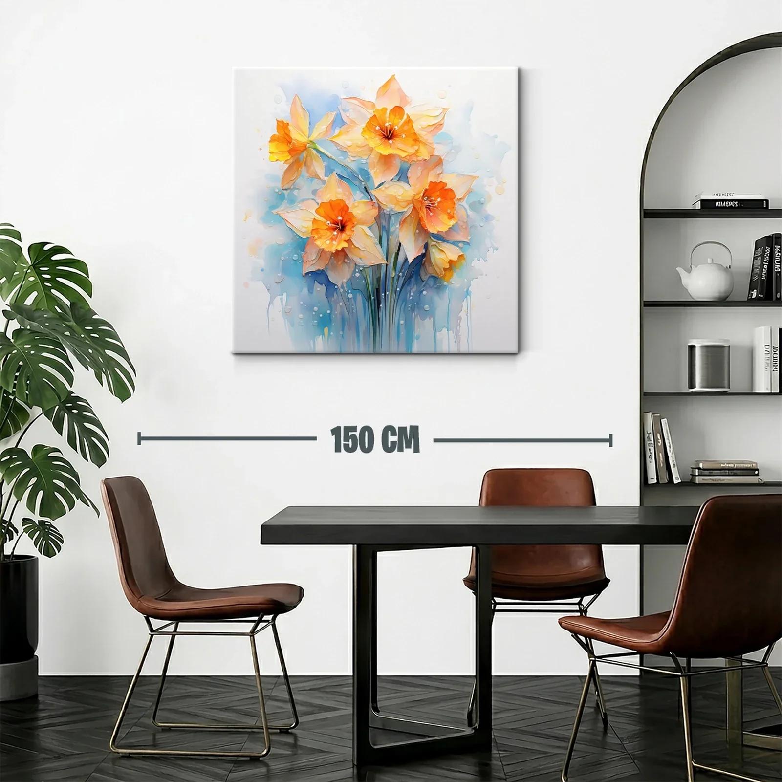 Cuadro floral con narcisos en tonos cálidos y azules suaves — miniatura 2