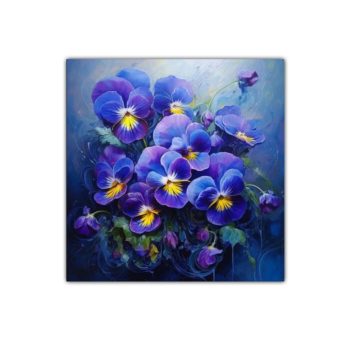 Cuadro decorativo con flores en tonos azules y violetas — imagen principal