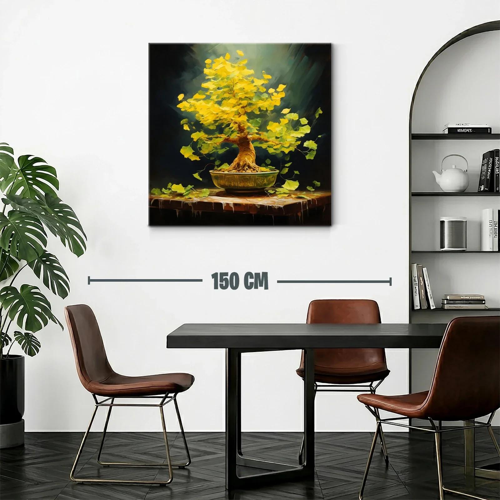 Árbol bonsái con hojas doradas vibrantes sobre mesa rústica — miniatura 2