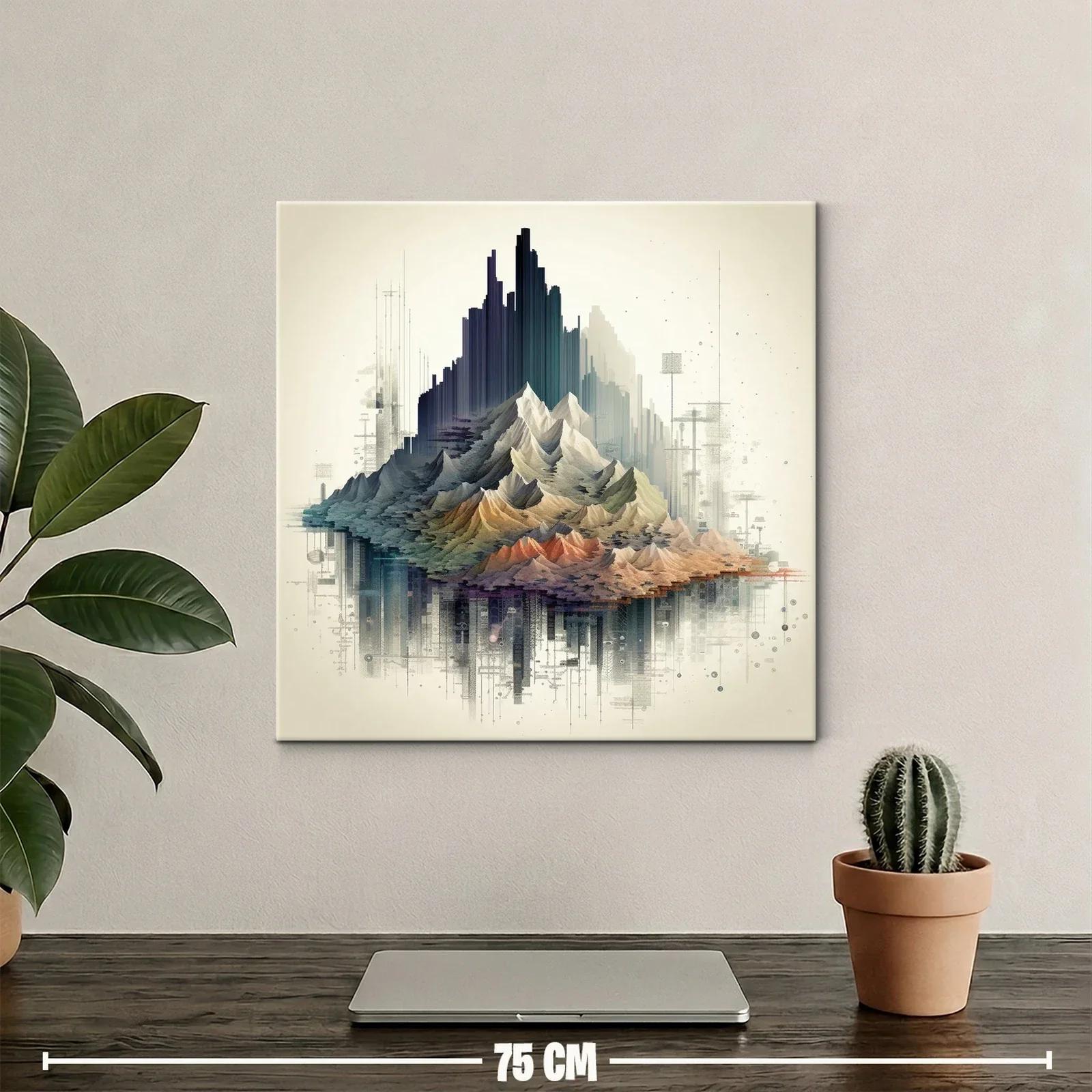 Paisaje montañoso con tonos cálidos y arquitectura abstracta — miniatura 2