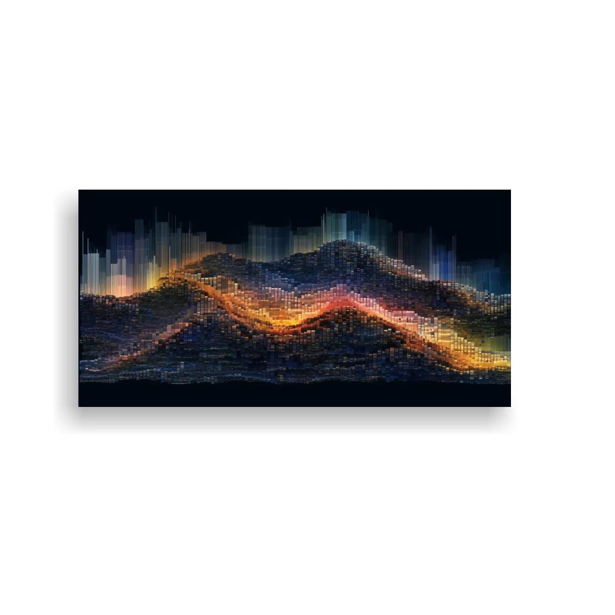 Cuadro ondas luminosas abstractas con franjas superpuestas