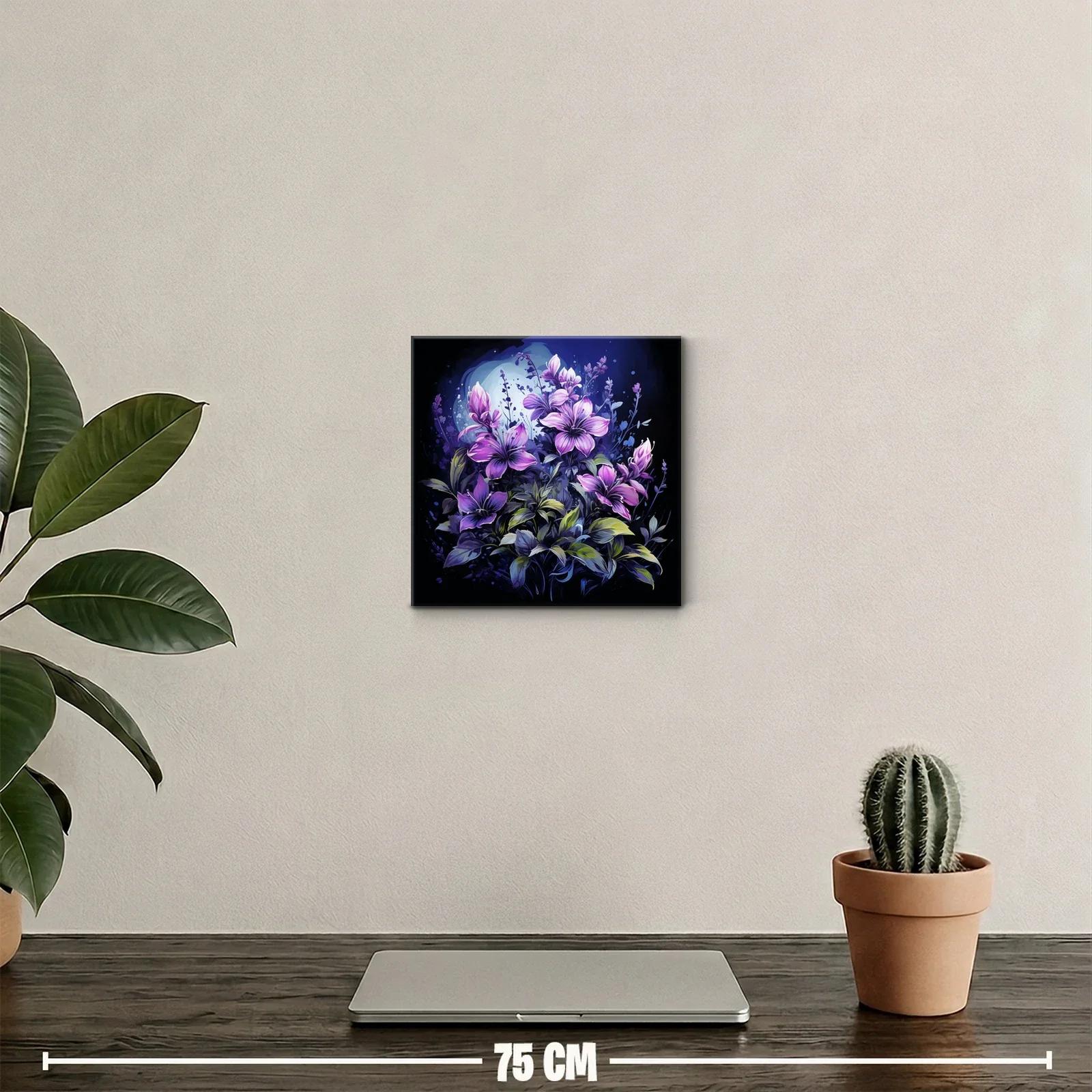 Cuadro floral con lirios violetas en fondo oscuro y luz mágica — miniatura 2