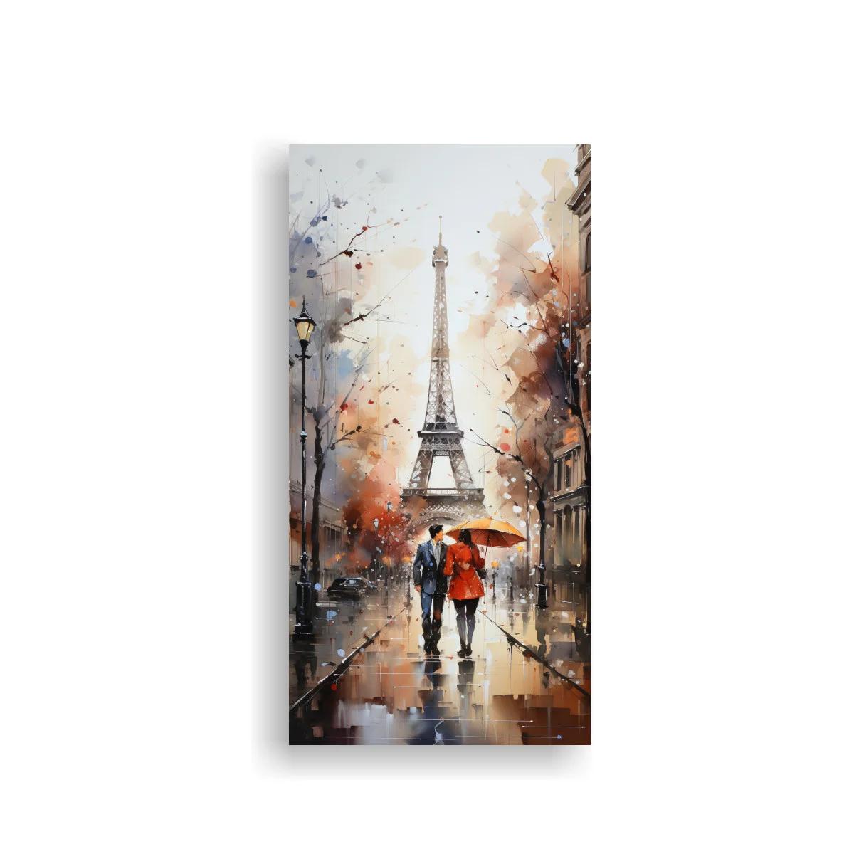 Cuadro pareja con paraguas frente a la Torre Eiffel — imagen principal