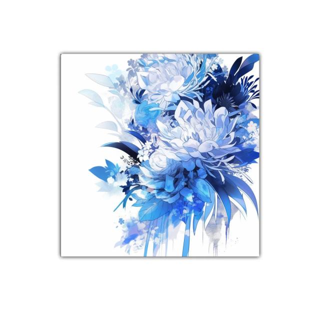 Composición floral abstracta en tonos azules y blancos