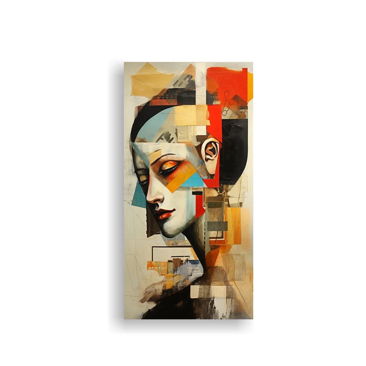 Cuadro rostro femenino fragmentado con planos geométricos
