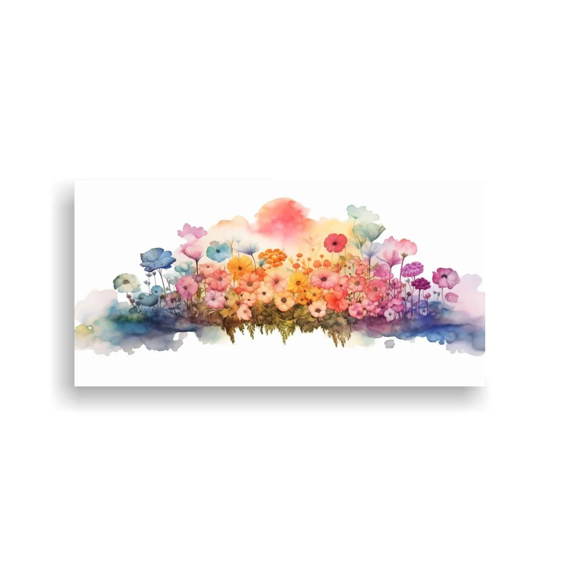 Cuadro ramo de flores silvestres en acuarela con hierba