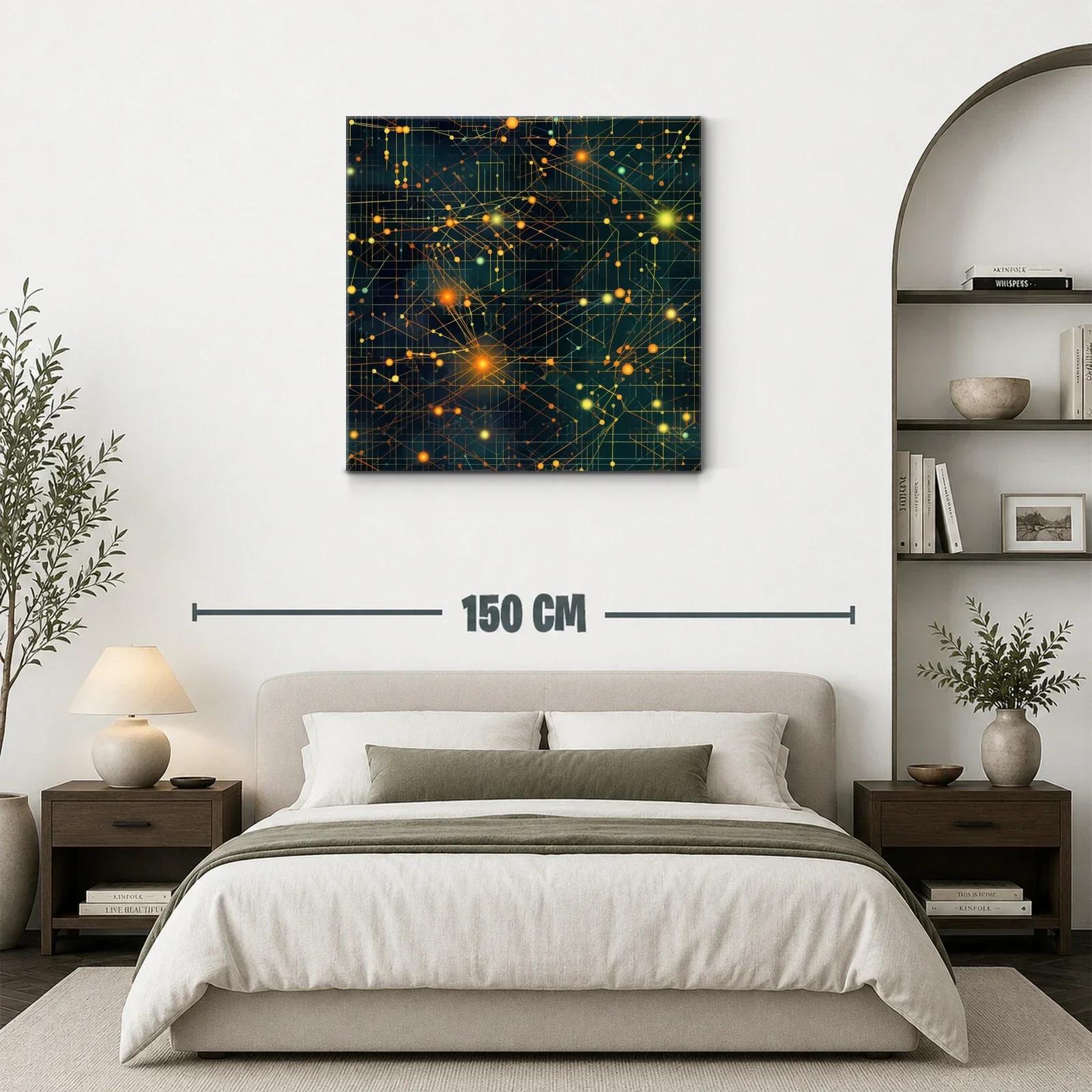 Cuadro abstracto con conexiones luminosas y trazos geométricos — miniatura 3