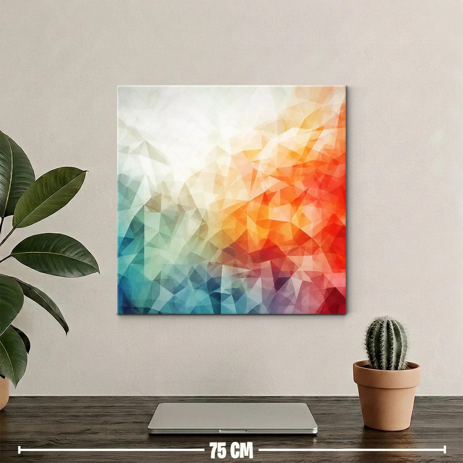 Cuadro abstracto con tonos cálidos y fríos en triángulos — miniatura 2
