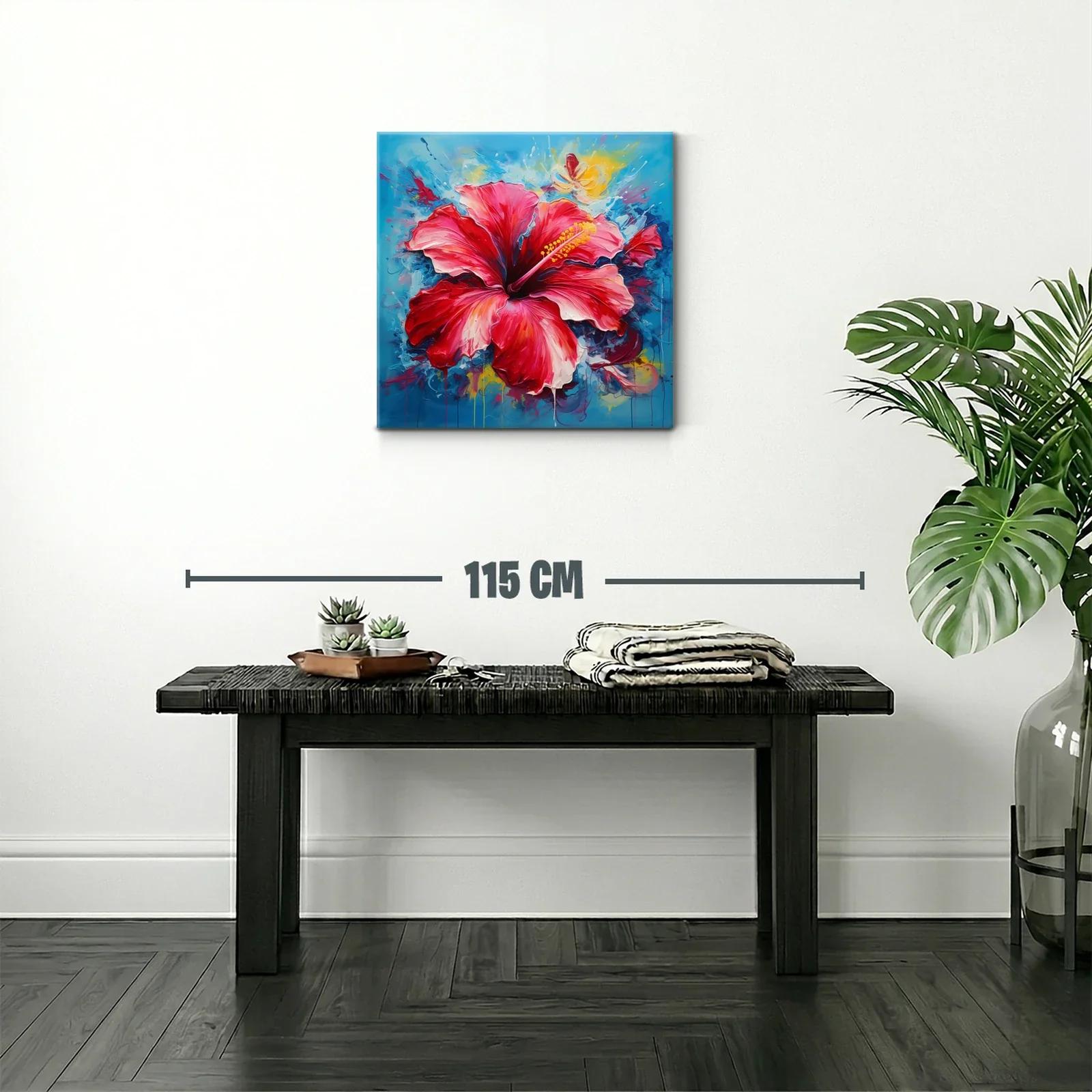Vibrante cuadro con flor roja y fondo azul intenso — miniatura 2