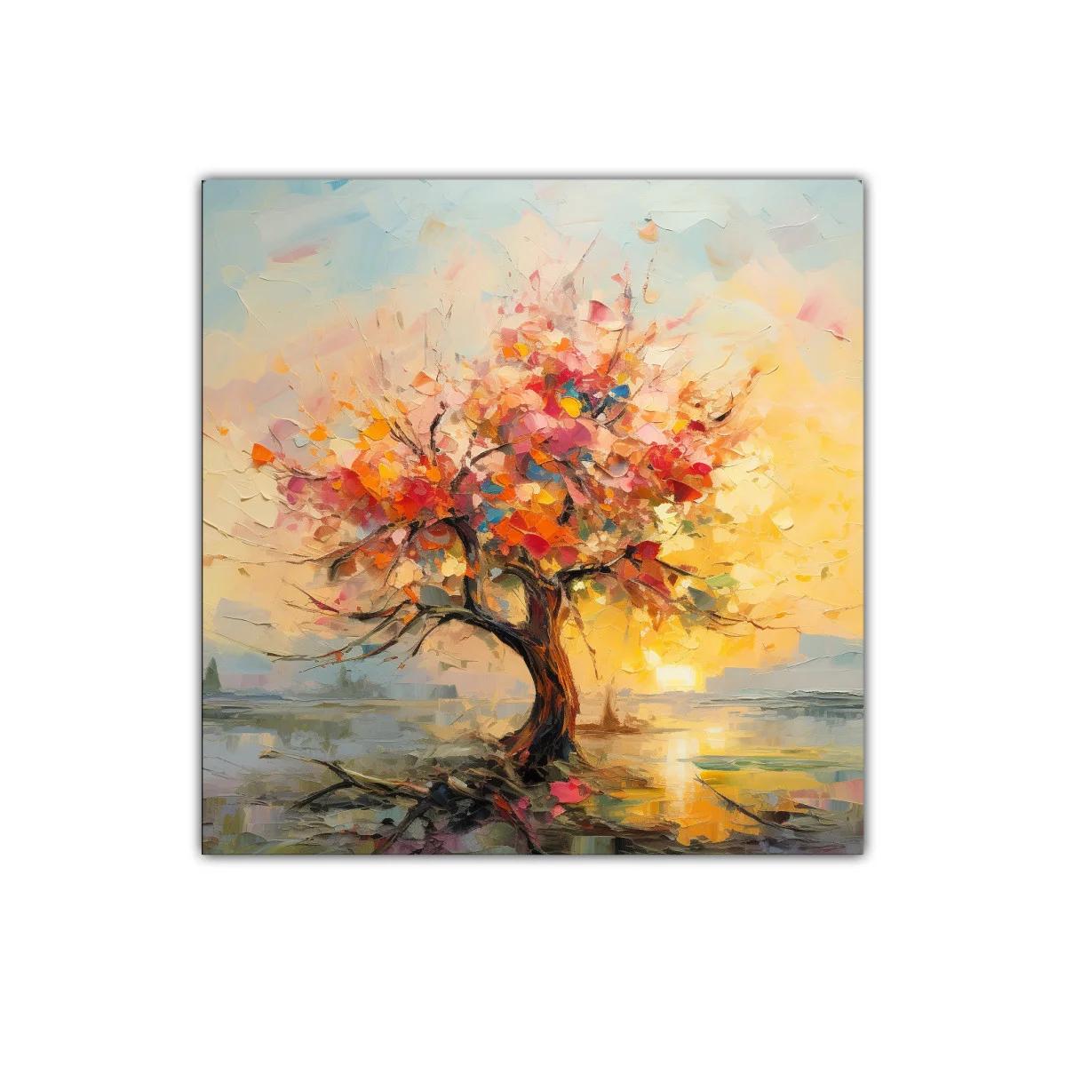 Árbol colorido al atardecer con vibrantes tonalidades cálidas — imagen principal