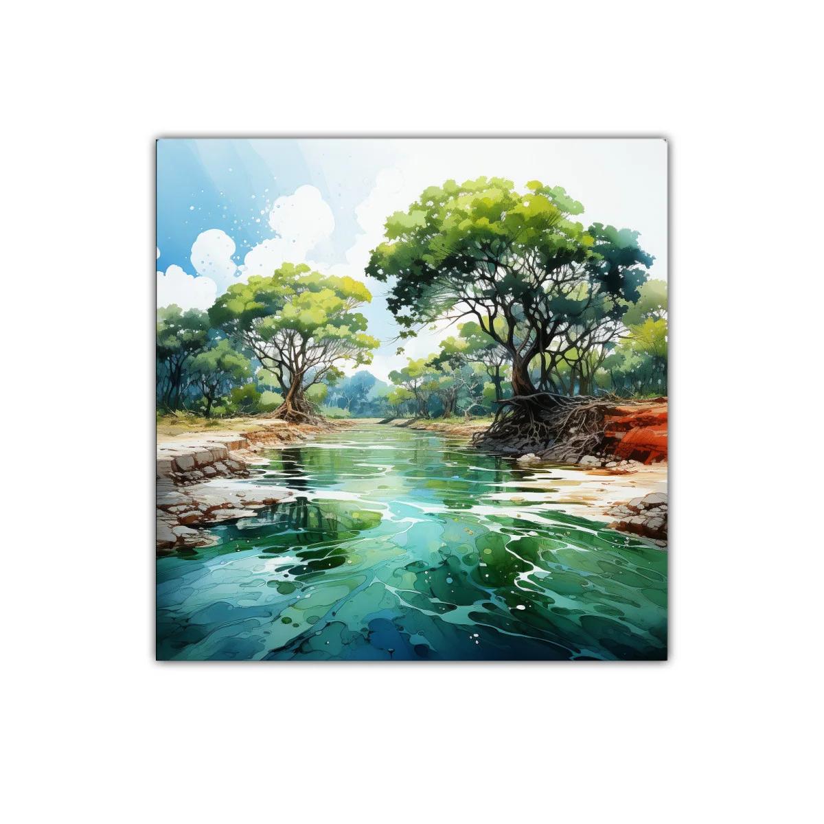 Paisaje natural con río y árboles frondosos verdes — imagen principal