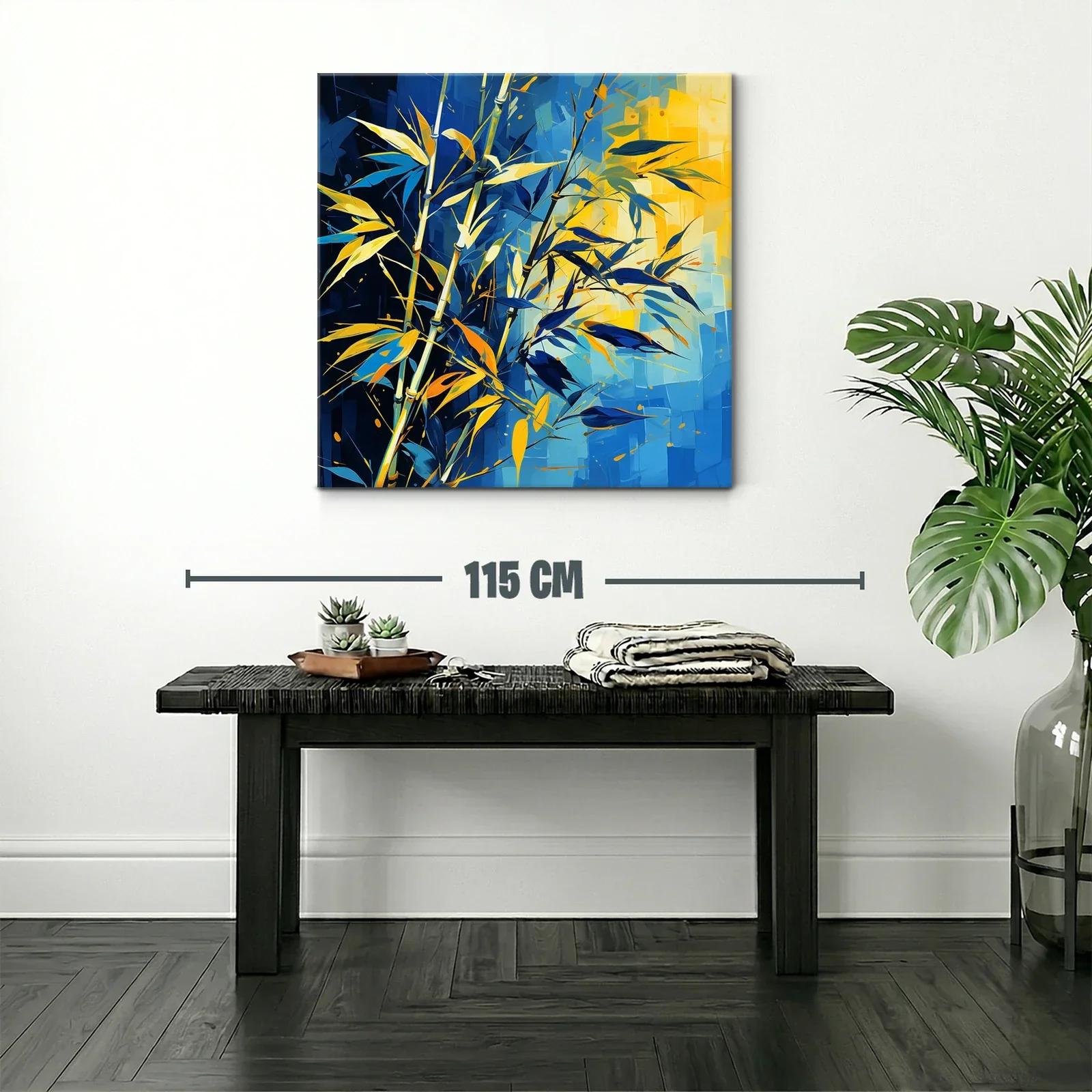 Cuadro moderno con plantas en tonos azules y amarillos vibrantes — miniatura 2