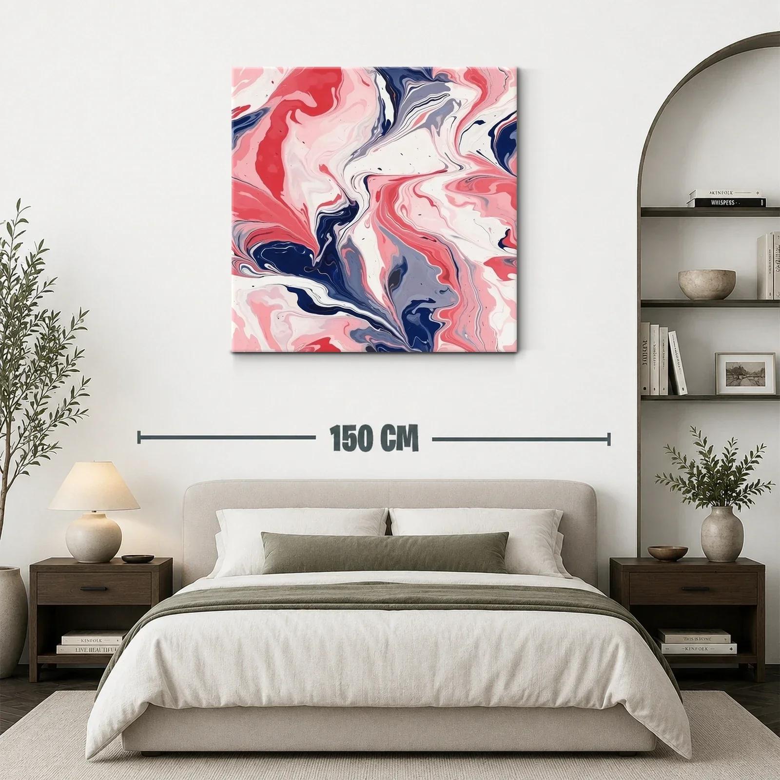 Cuadro abstracto con fluidas formas en tonos rosa y azul — miniatura 3