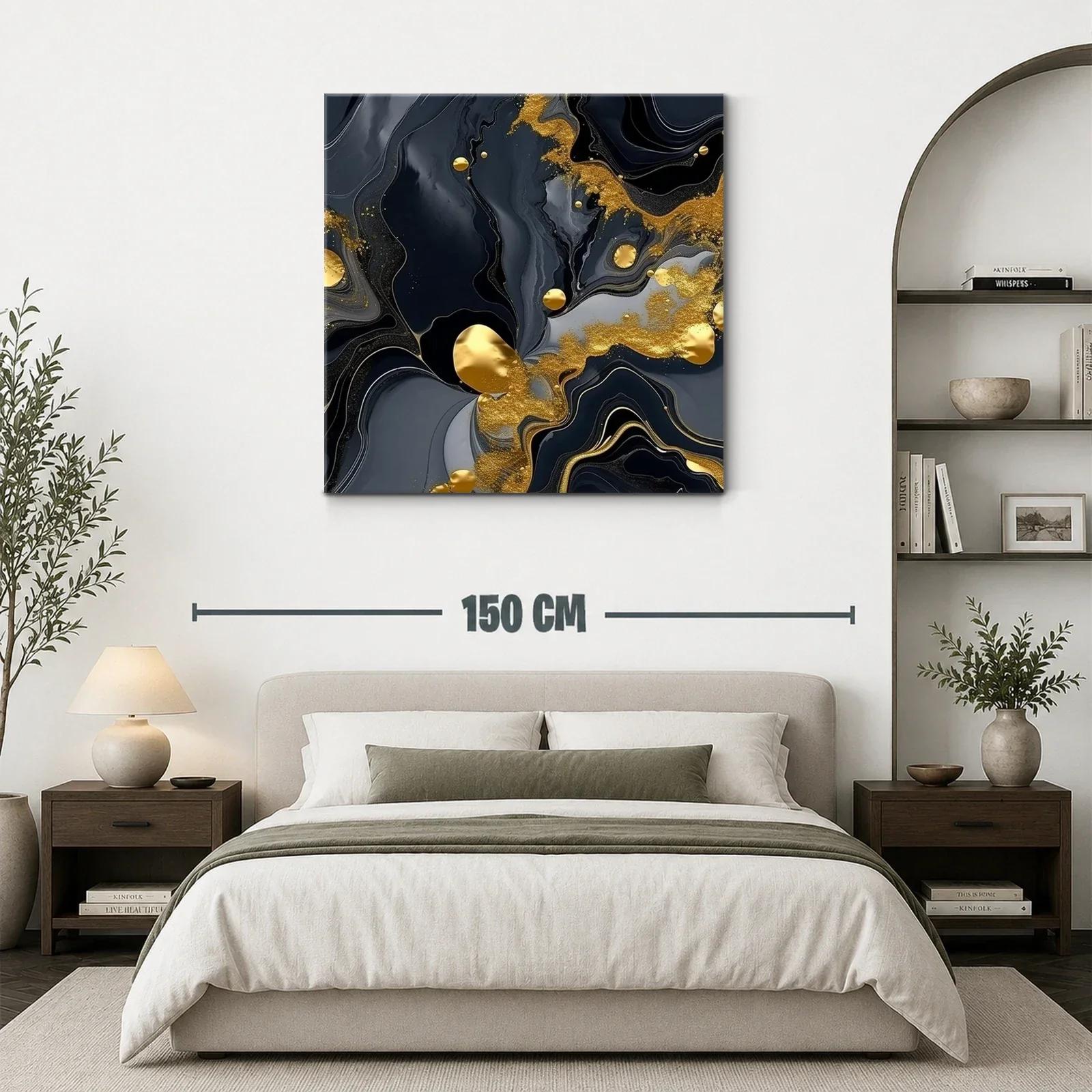 Arte abstracto con fluidez en negro y detalles dorados — miniatura 3