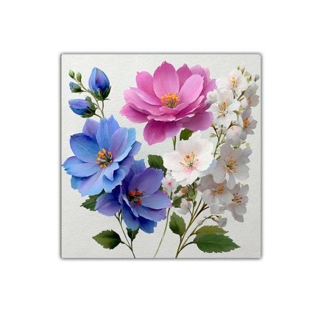 Cuadro decorativo con flores en tonos azules y rosas vibrantes