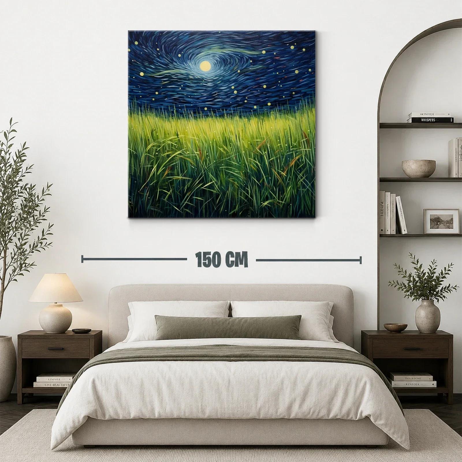 Cielo nocturno con campos de hierba iluminada por la luna — miniatura 3