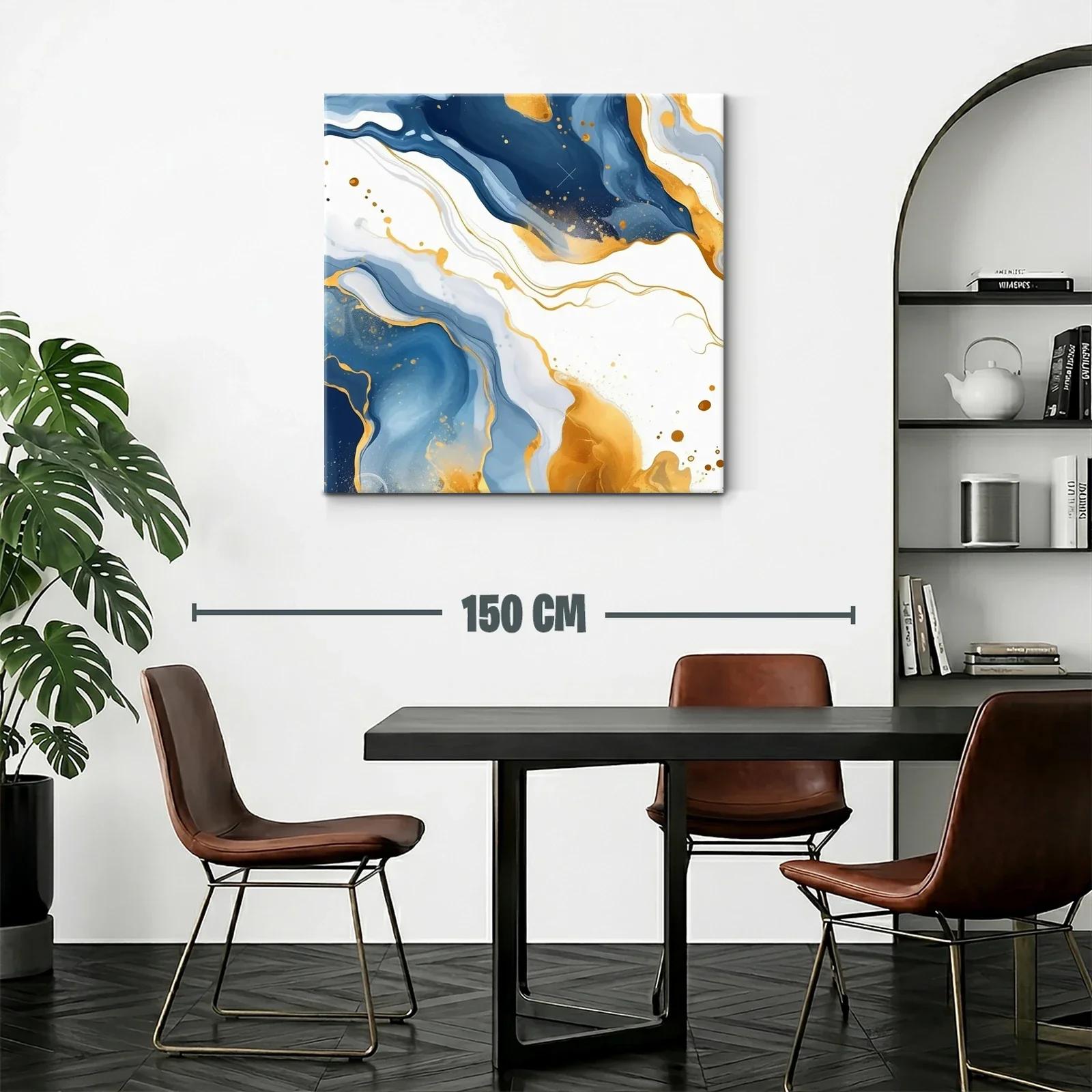 Cuadro Abstracto en Tonos Azules y Dorados Elegantes — miniatura 2