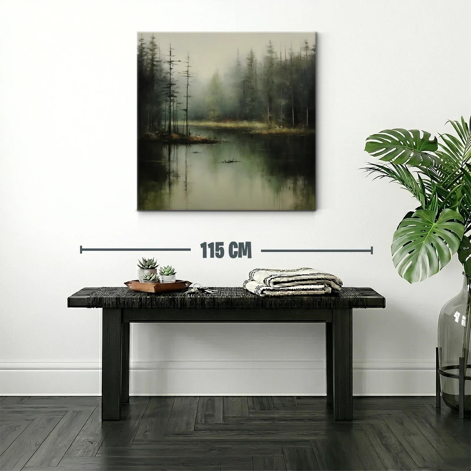 Paisaje brumoso de bosque junto al lago en tonos suaves — miniatura 2