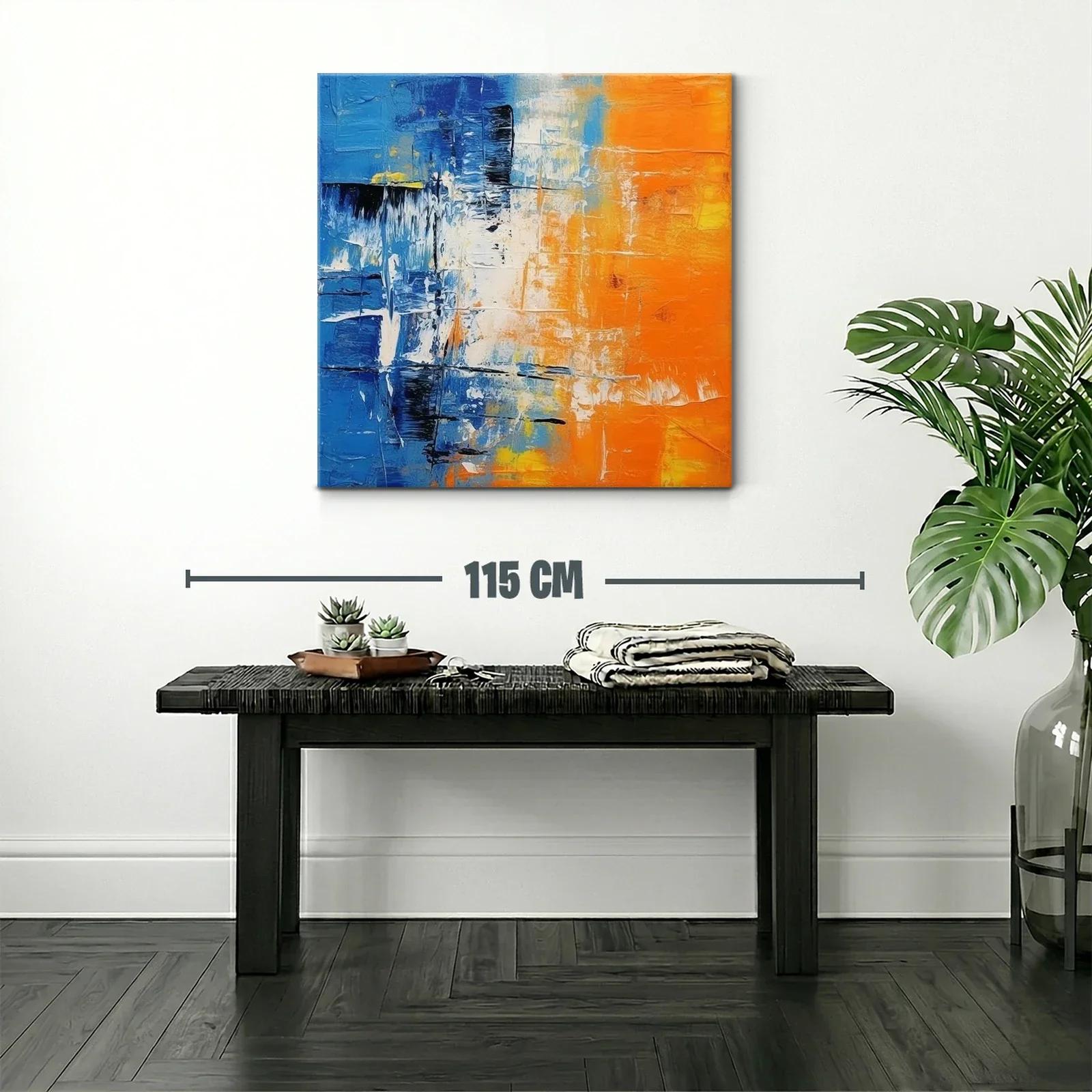 Cuadro abstracto vibrante con contrastes en azul y naranja — miniatura 2