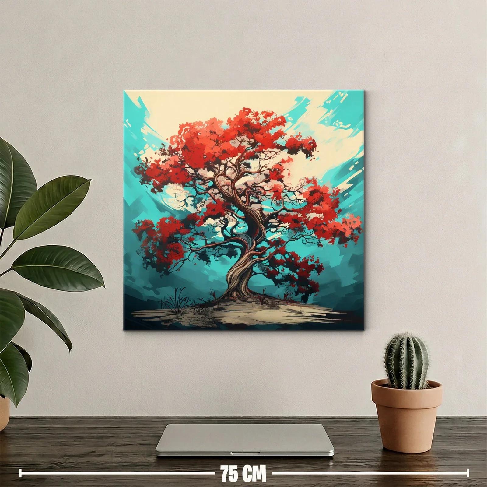 Árbol de vida con follaje rojo vibrante sobre fondo azul — miniatura 2
