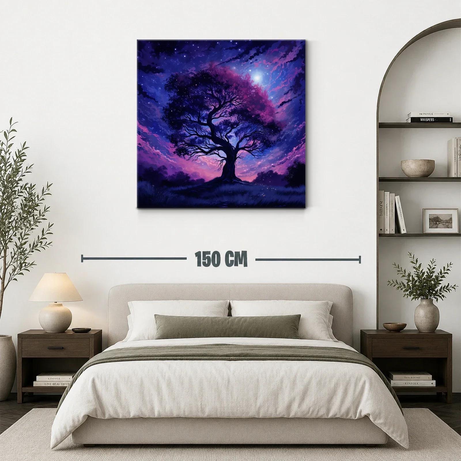 Árbol nocturno con cielo estrellado en tonos morados — miniatura 3