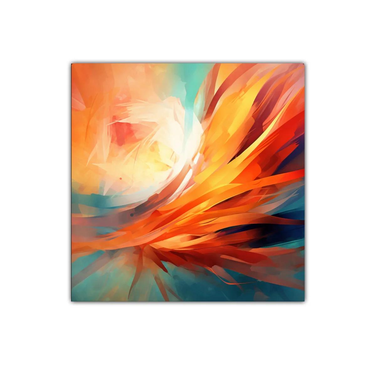 Cuadro abstracto con vibrantes tonos cálidos y fríos