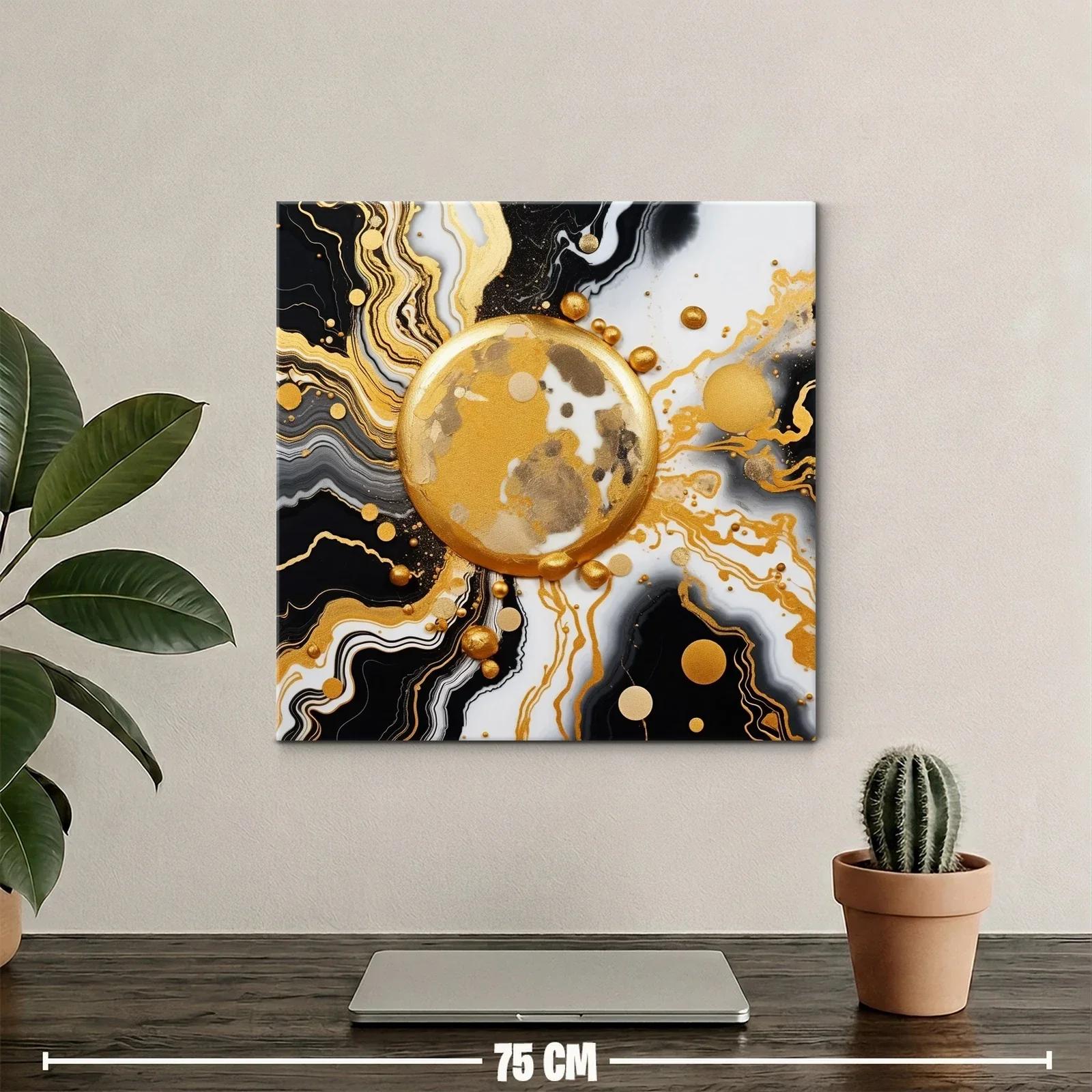 Cuadro abstracto con motivos dorados y negros modernos — miniatura 2