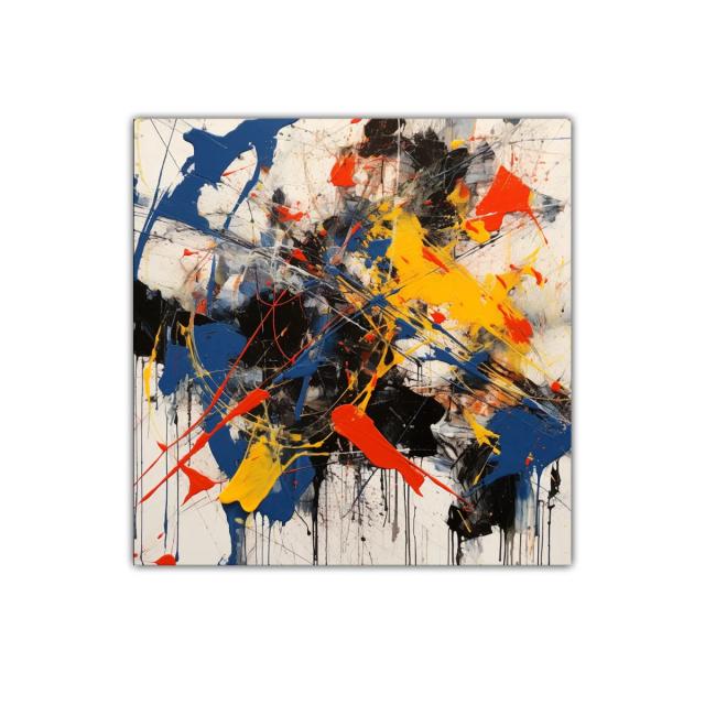 Cuadro abstracto con explosión de colores vivos y energía dinámica