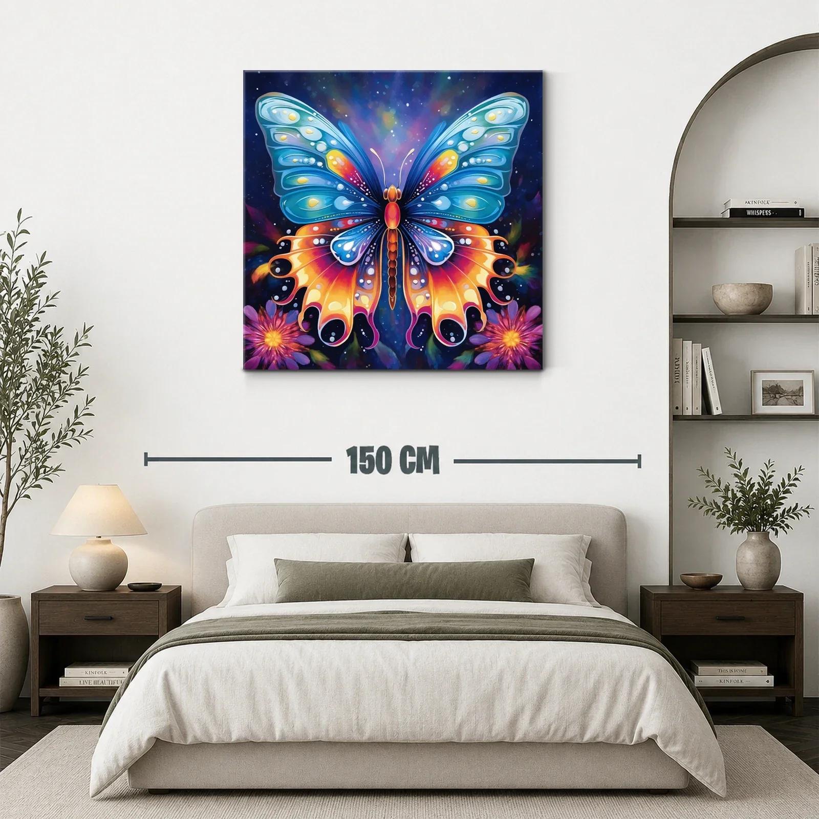 Mariposa vibrante entre flores con fondo estrellado — miniatura 3