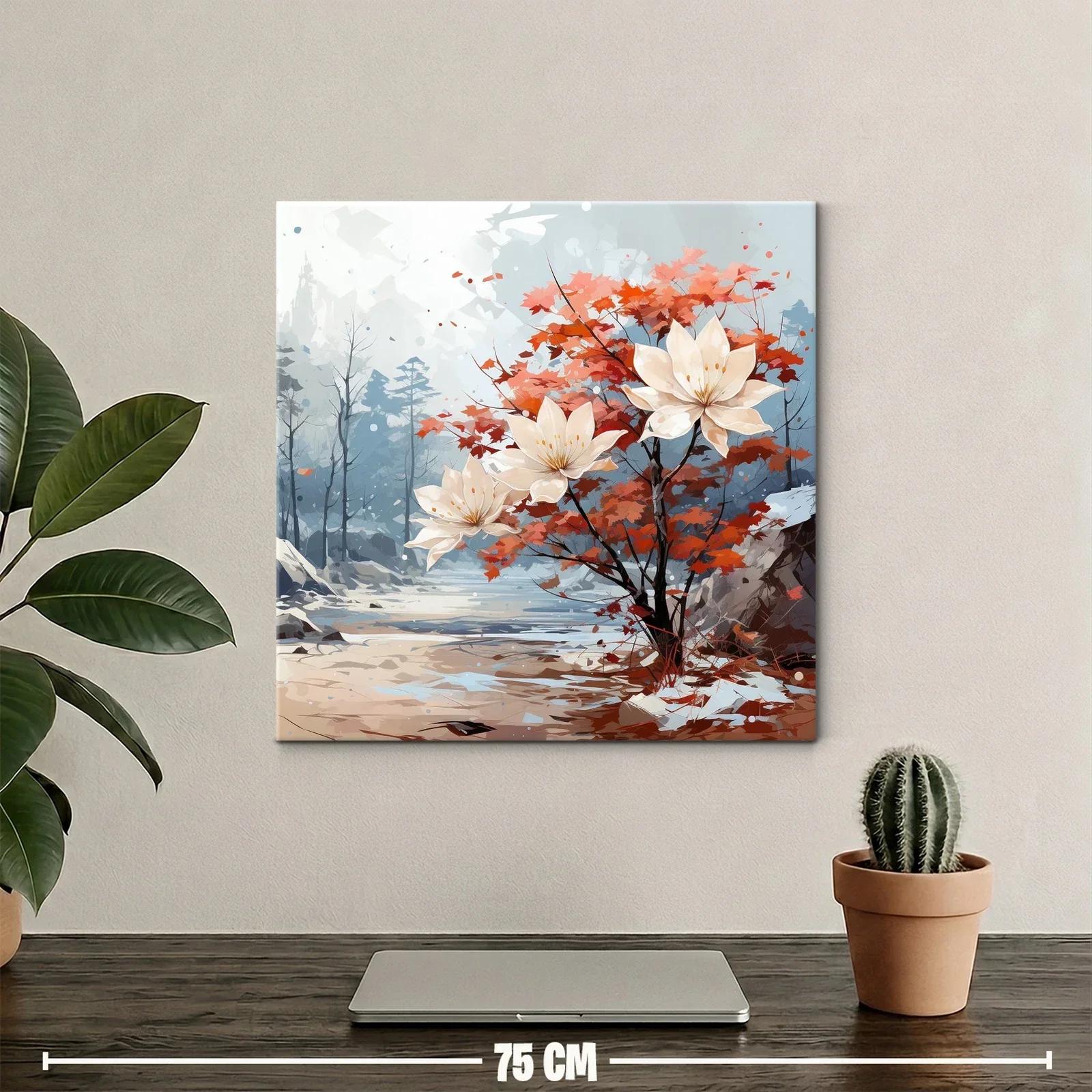 Flores blancas y hojas otoñales en paisaje sereno — miniatura 2