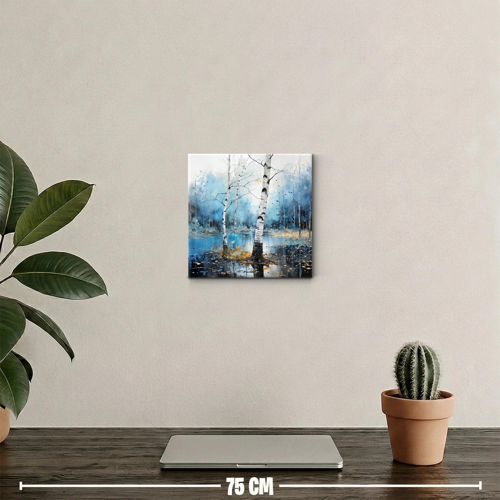 Bosque de abedules con reflejos en tonos azules y dorados — miniatura 2