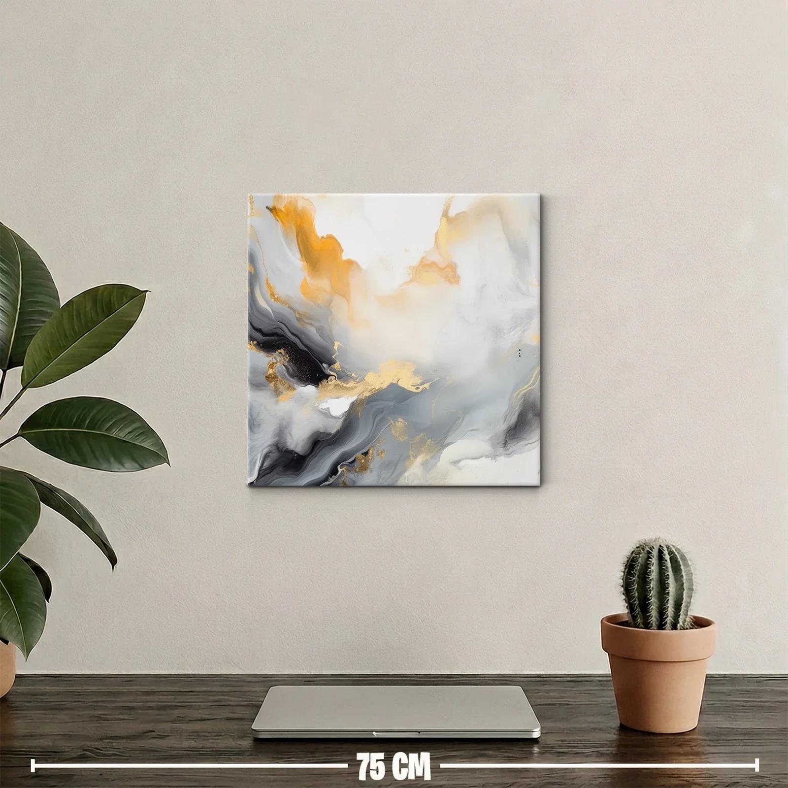 Cuadro abstracto con tonos dorados grises y naranjas — miniatura 2