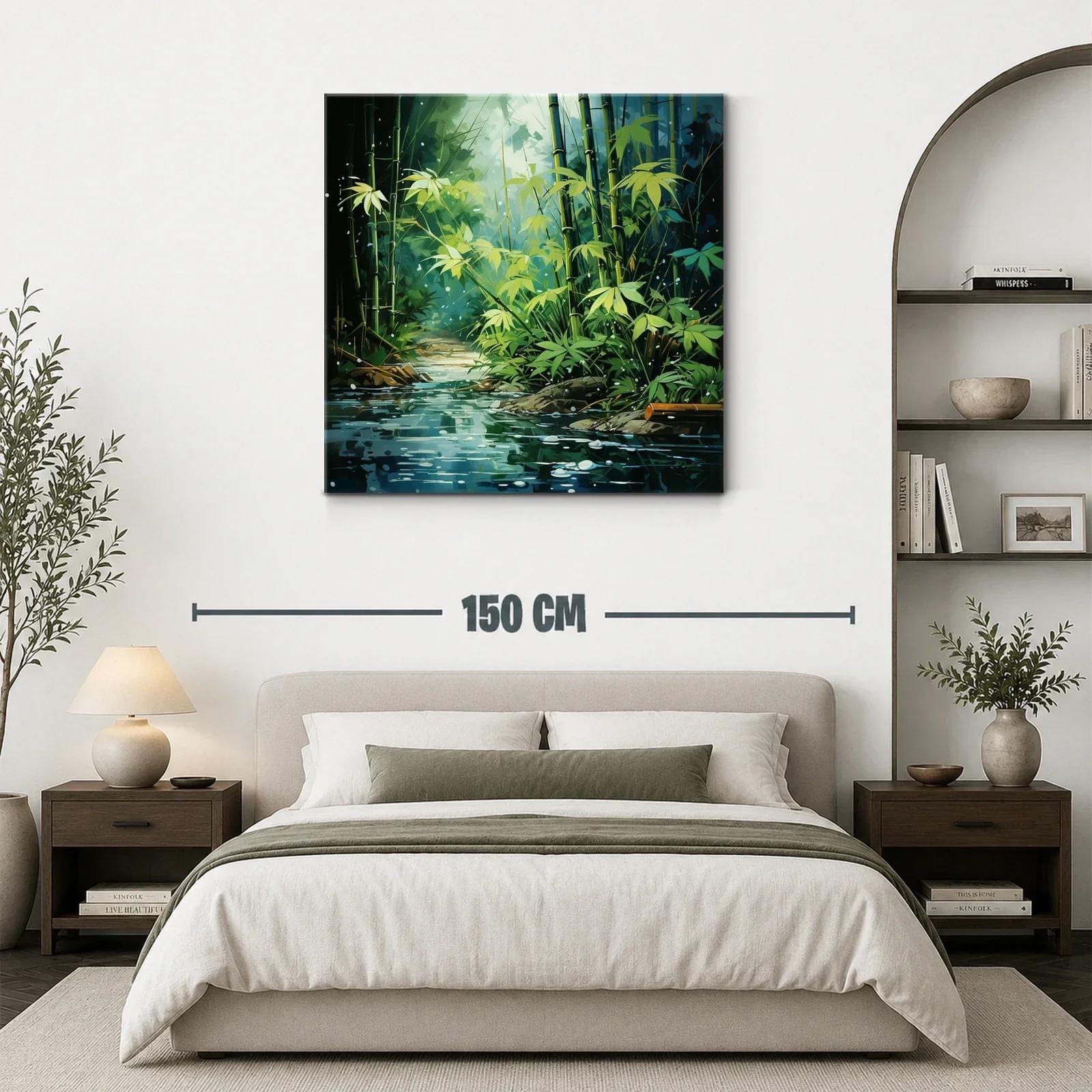 Rincón de bambú junto al riachuelo entre luces suaves — miniatura 3