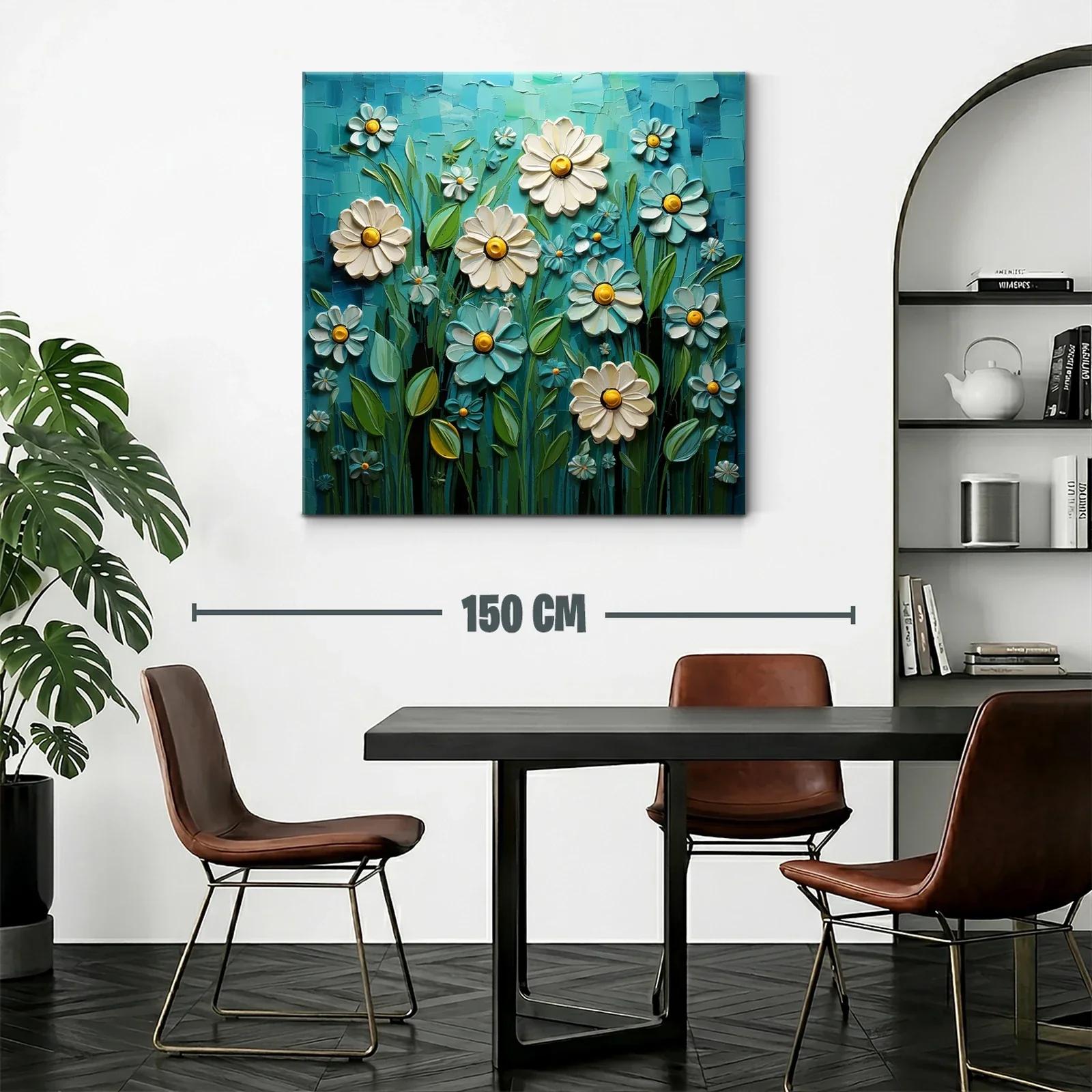 Flores blancas y azules con detalles amarillos en campo vibrante — miniatura 2