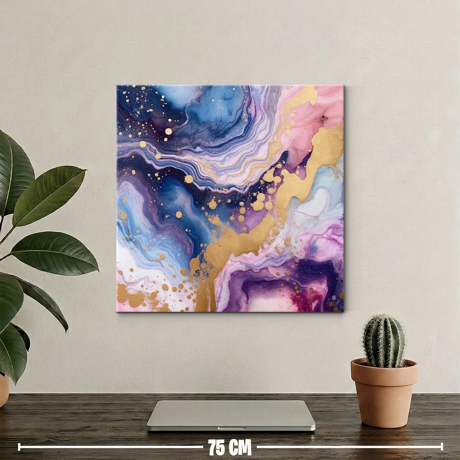 Cuadro abstracto con tonos azul, rosa y dorado brillante — miniatura 2
