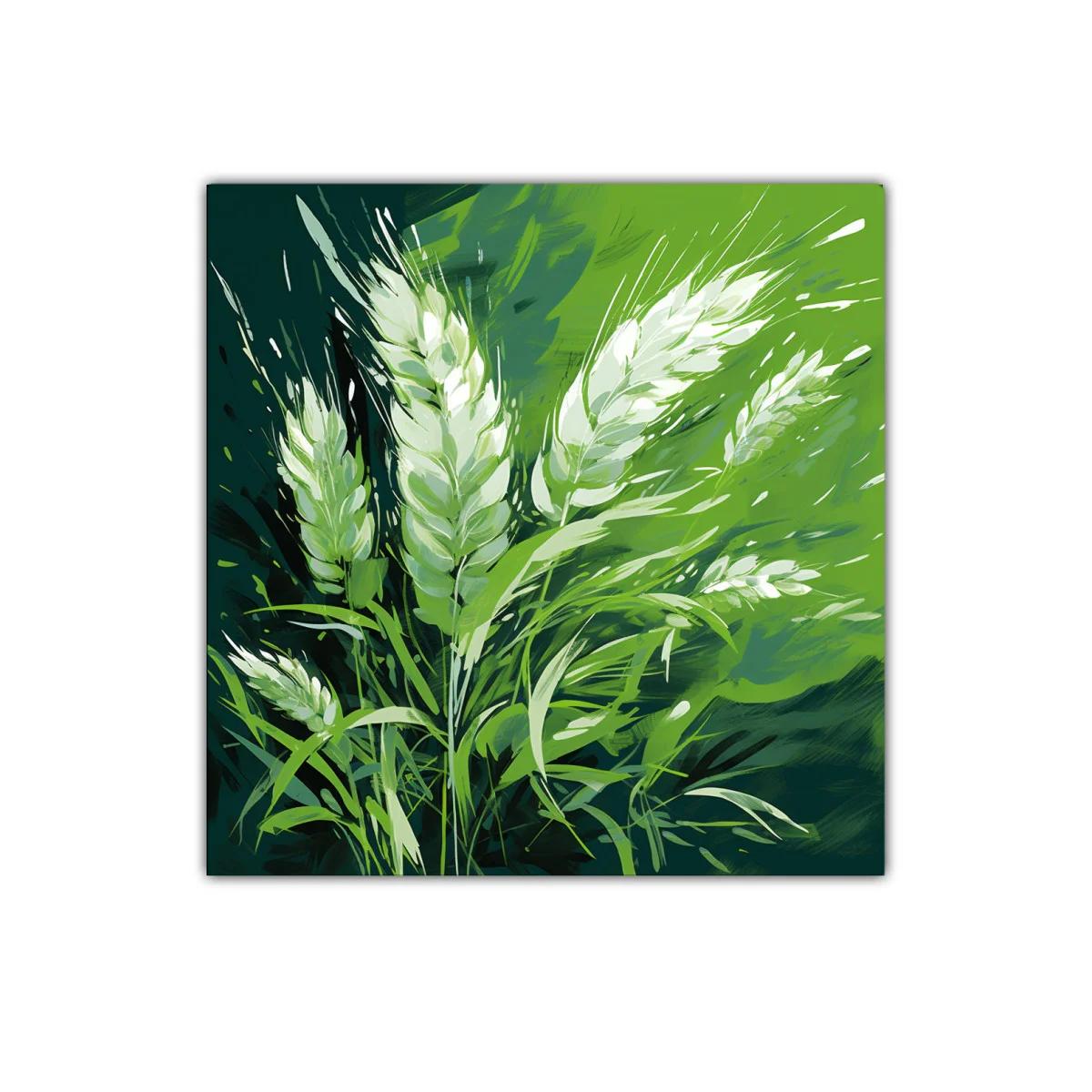 Cuadro decorativo con espigas en tonos verdes vibrantes — imagen principal