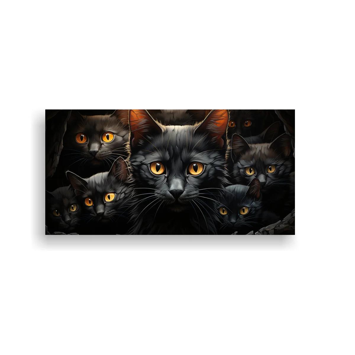 Cuadro grupo de gatos negros con ojos amarillos