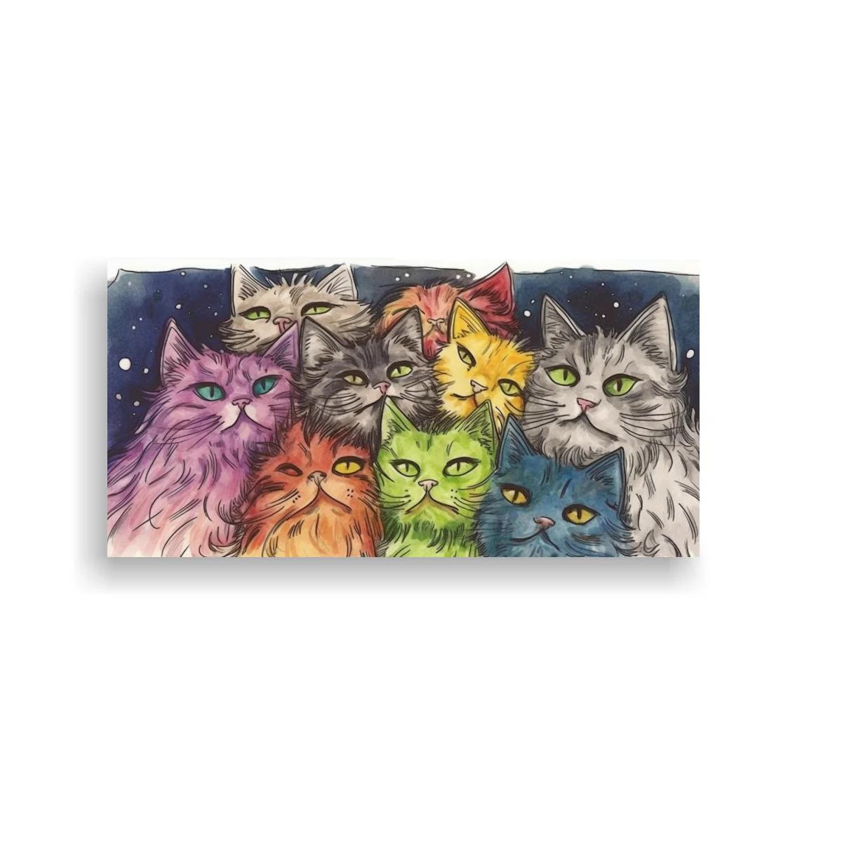 Cuadro grupo de gatos de colores con pelaje largo y corto