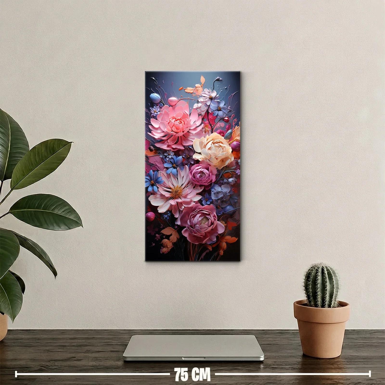 Cuadro ramo de peonías rosas y crema con flores azules — miniatura 2