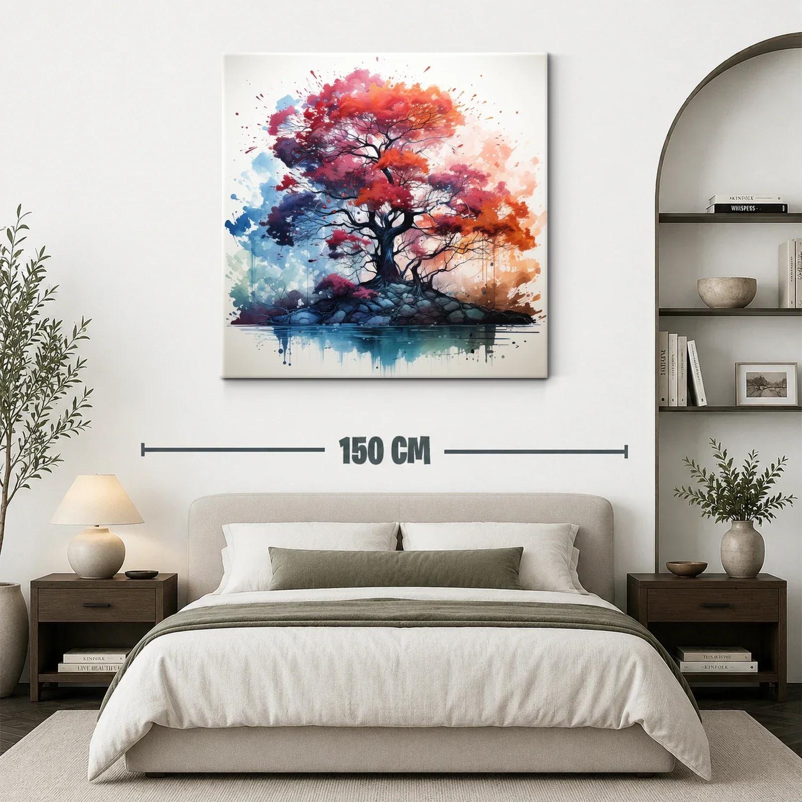 Árbol vibrante en tonos cálidos sobre lago sereno — miniatura 3